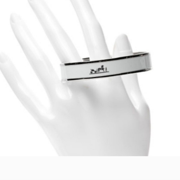 🎉💅HERMES Enamel Printed Narrow Caleche Bracelet 70 White - Picture 4 of 5